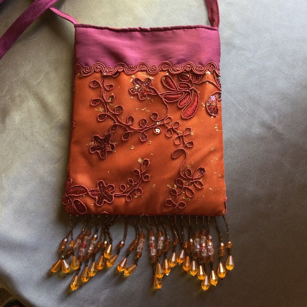 Embroidered, hand beaded, small evening bag